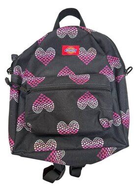 Dickies Black Mini Backpack With Pink Heart Pattern & Front Zipper Pocket